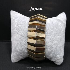 Vintage Modernist Japan Expansion Bracelet, Gold Tone, 6 Inches
